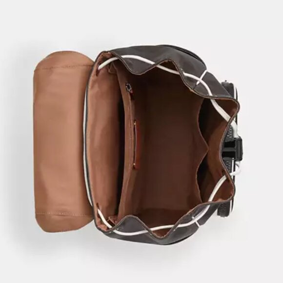 COACH CY775 Racer Backpack Blocked Signature Canvas Leather Walnut Chalk - Picture 9 of 13
